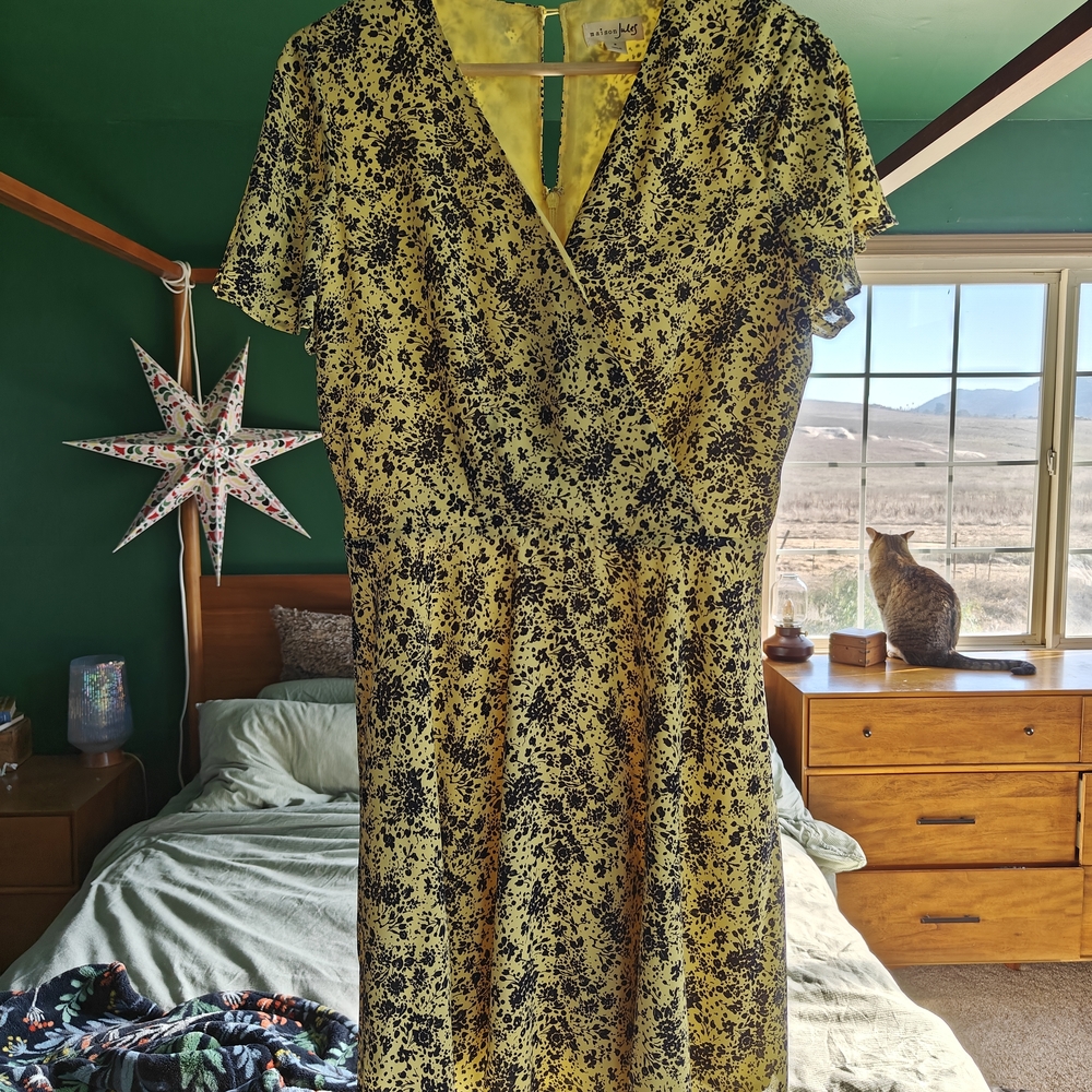Maison Jules Yellow and Black Floral Midi Dress